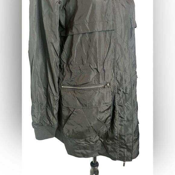 ZELLA BLACK QUILTED HOODED RAIN JACKET/COAT W ZIPPERS PO KETS AND BUTTONS SIZE S - Picture 2 of 9